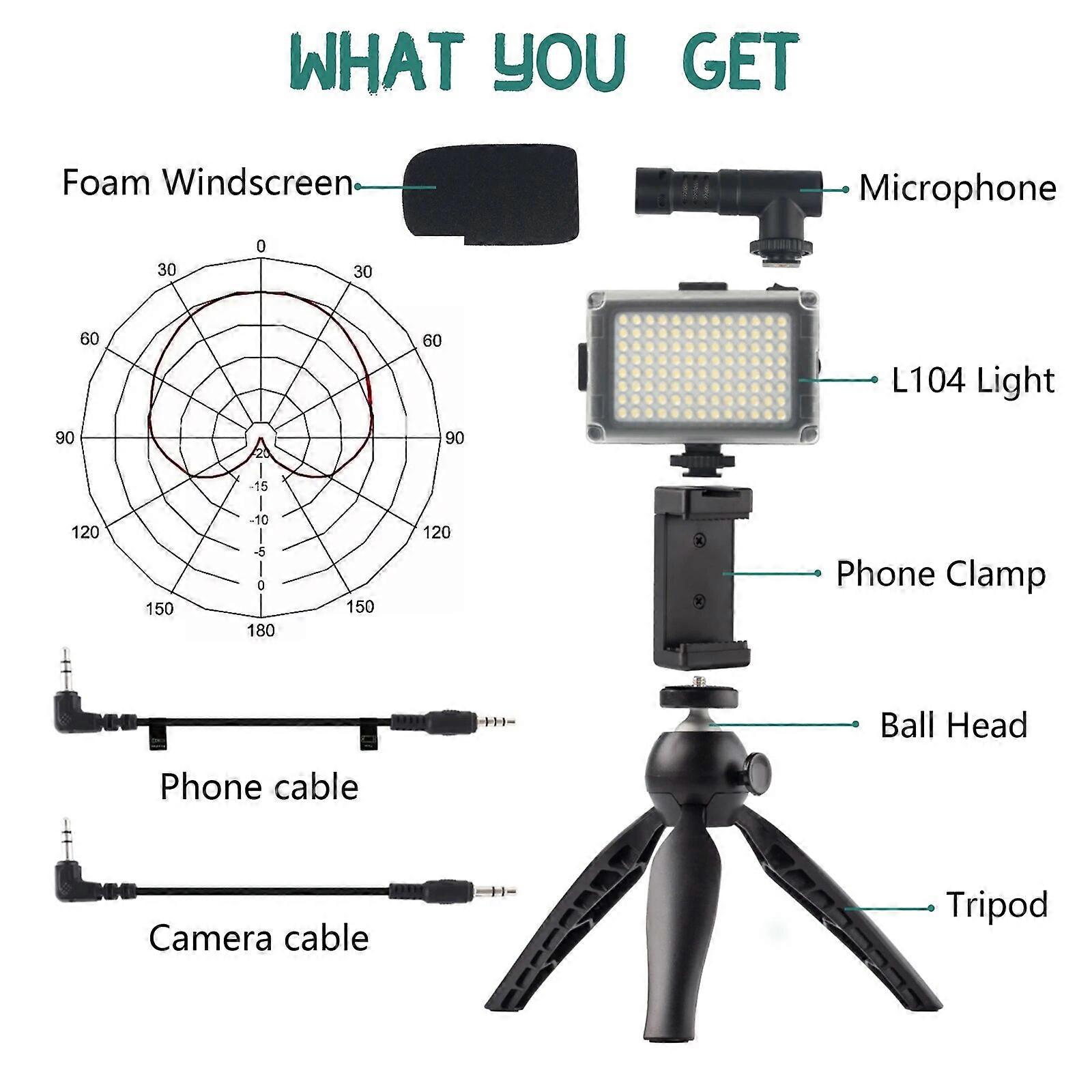 Smartphone Camera Video Microphone Kit 3.5mm Jack External Mic Light