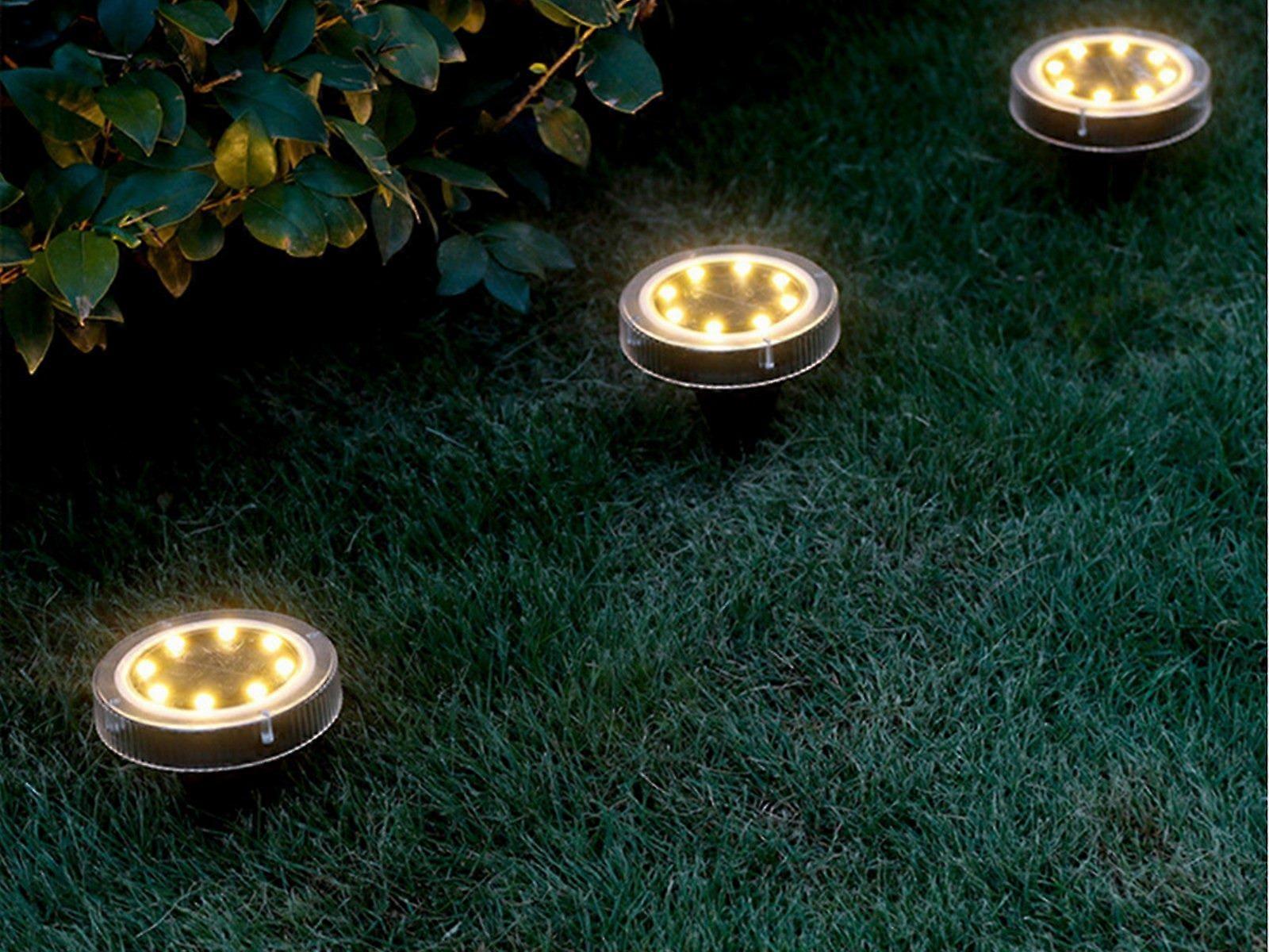 4Pcs Solar Powered Round LED Ground Light Garden Path Buried Light Warm Lights