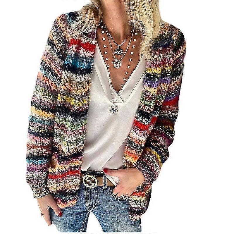 Mujer Cardigan Down Suéter Casual Cable Patchwork Manga Rayada Suéter Largo