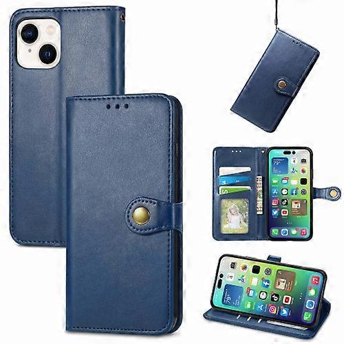 For iPhone 15 Retro Solid Color Buckle Leather Mobile Phone Case