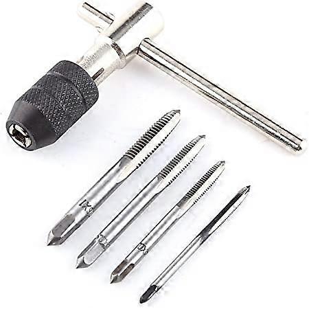 ZK-Tap Set, Hand Thread Tap Wrench Handle, with 4 M3/M4/M5/M6 Straight Fluted Taps Set of 5