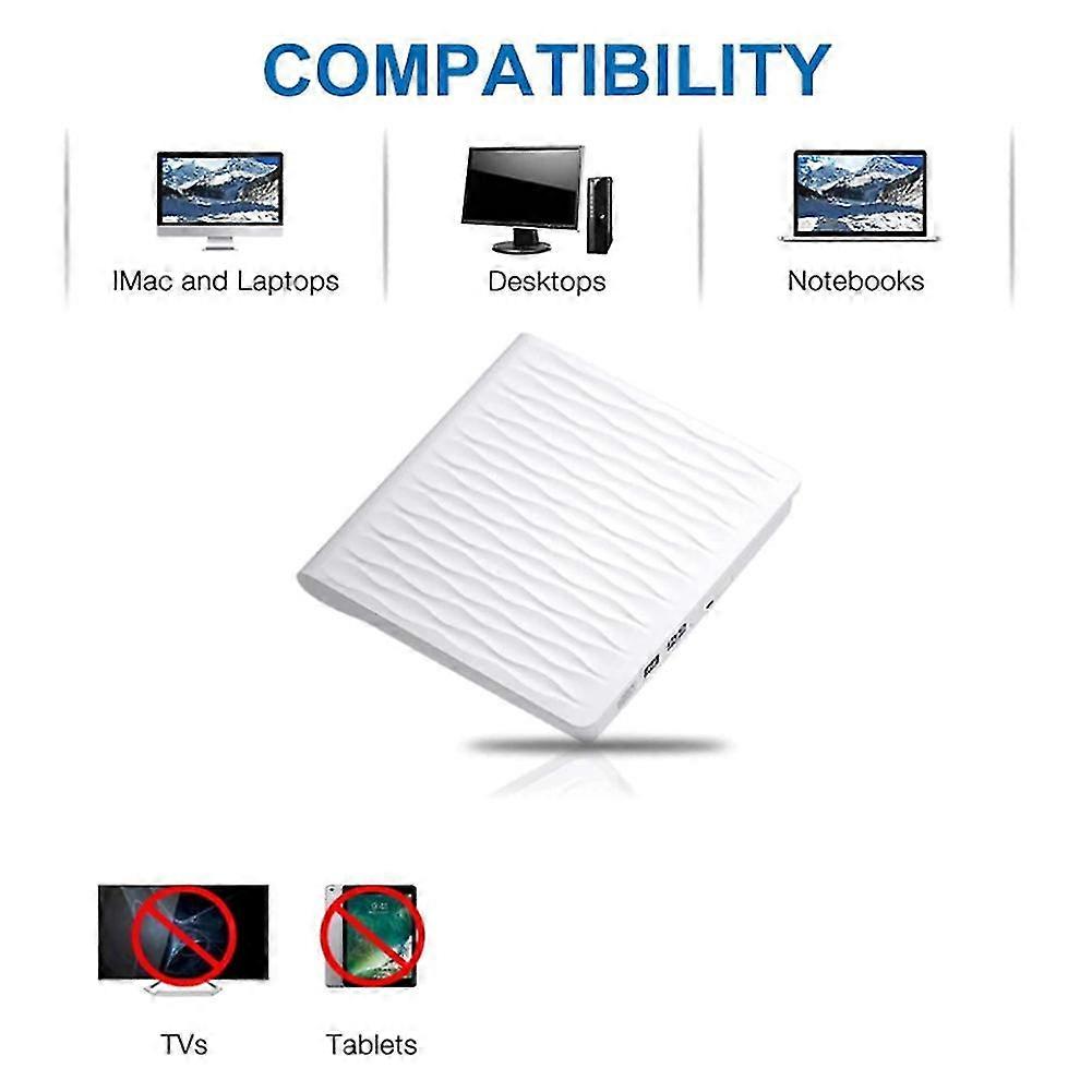 External Cd Dvd Drive, Usb 3.0 Slim External Cd Dvd Rewriter (white ...