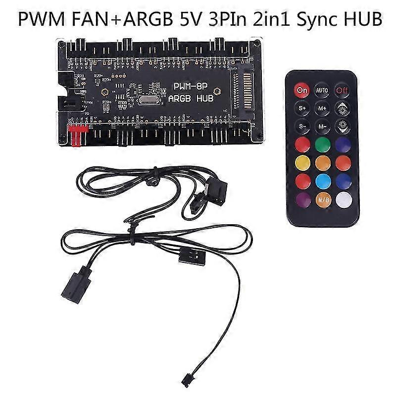 Pwm Fan+argb Led 2 In 1 Sync Hub Wireless Controller 1 To 8 Multi Way Splitter 5v 3pin Rgb Cooler 4pin Fan Adapter Aura Argb Addressble Sata Interfac