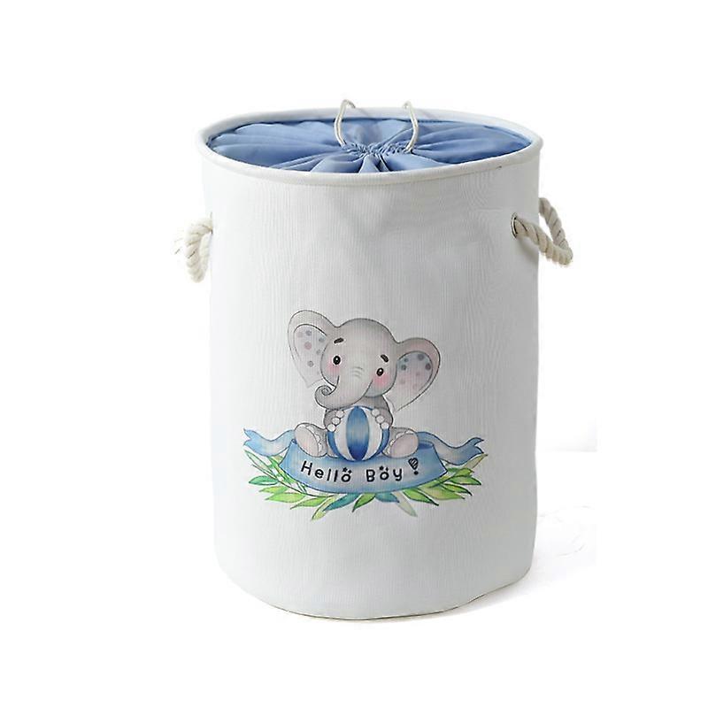 Elephant Laundry Hamper with Drawstring(Blue Elephant)