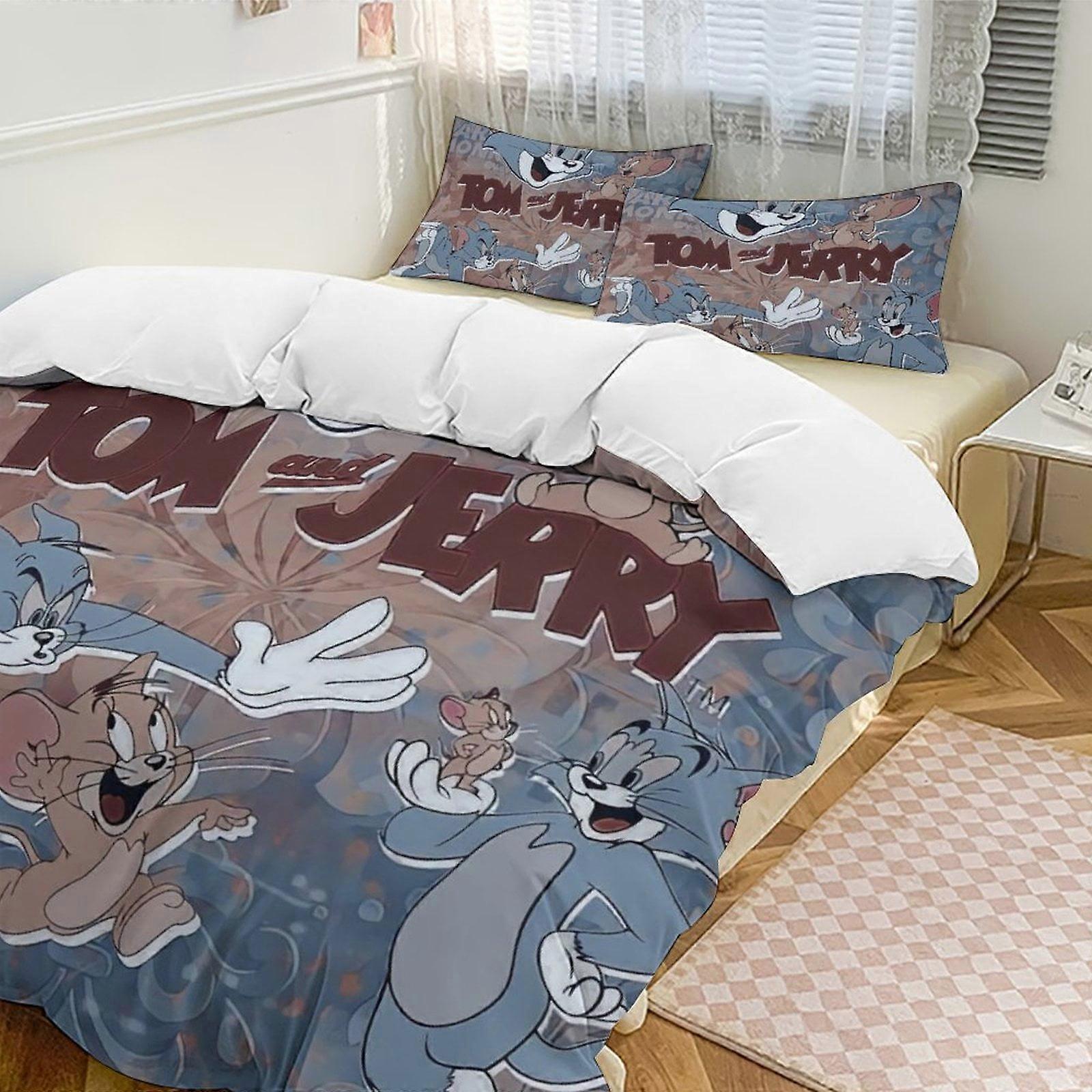 v4000 מצעי מיטה Tom and JerryCartoon Collection סט שמיכות 3 חלקים, עיצוב מצעים מותאם אישית לילדים ונוער סדינים yuq4000
