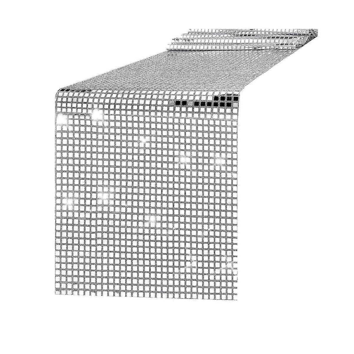 Disco Party Table Runner Mirror Silver Foil Table Runner Glitter Metallic Table Cover for Disco Dan