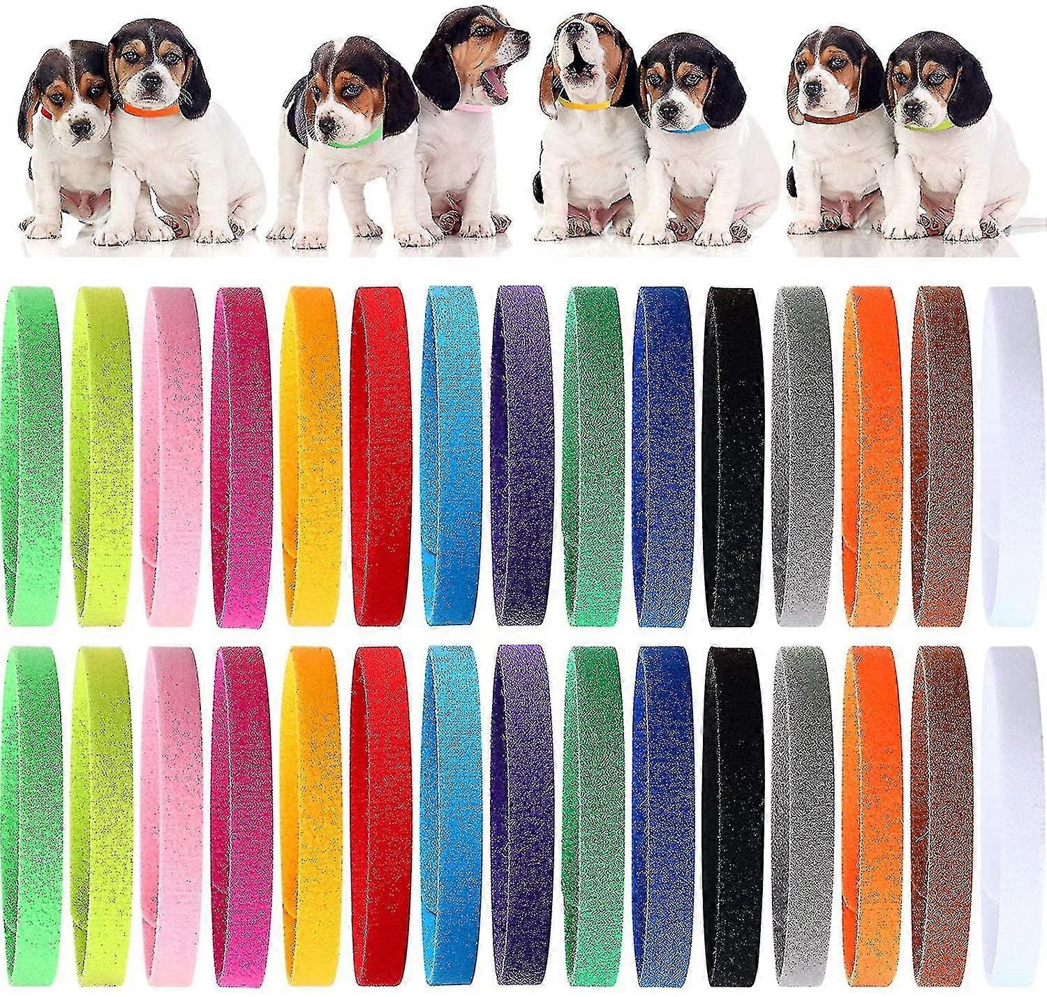 45 Pieces Puppy Whelping Collars Double-Sided Newborn Pet Identification Bands 3 Sizes Adjustable Puppy Collars Soft Co