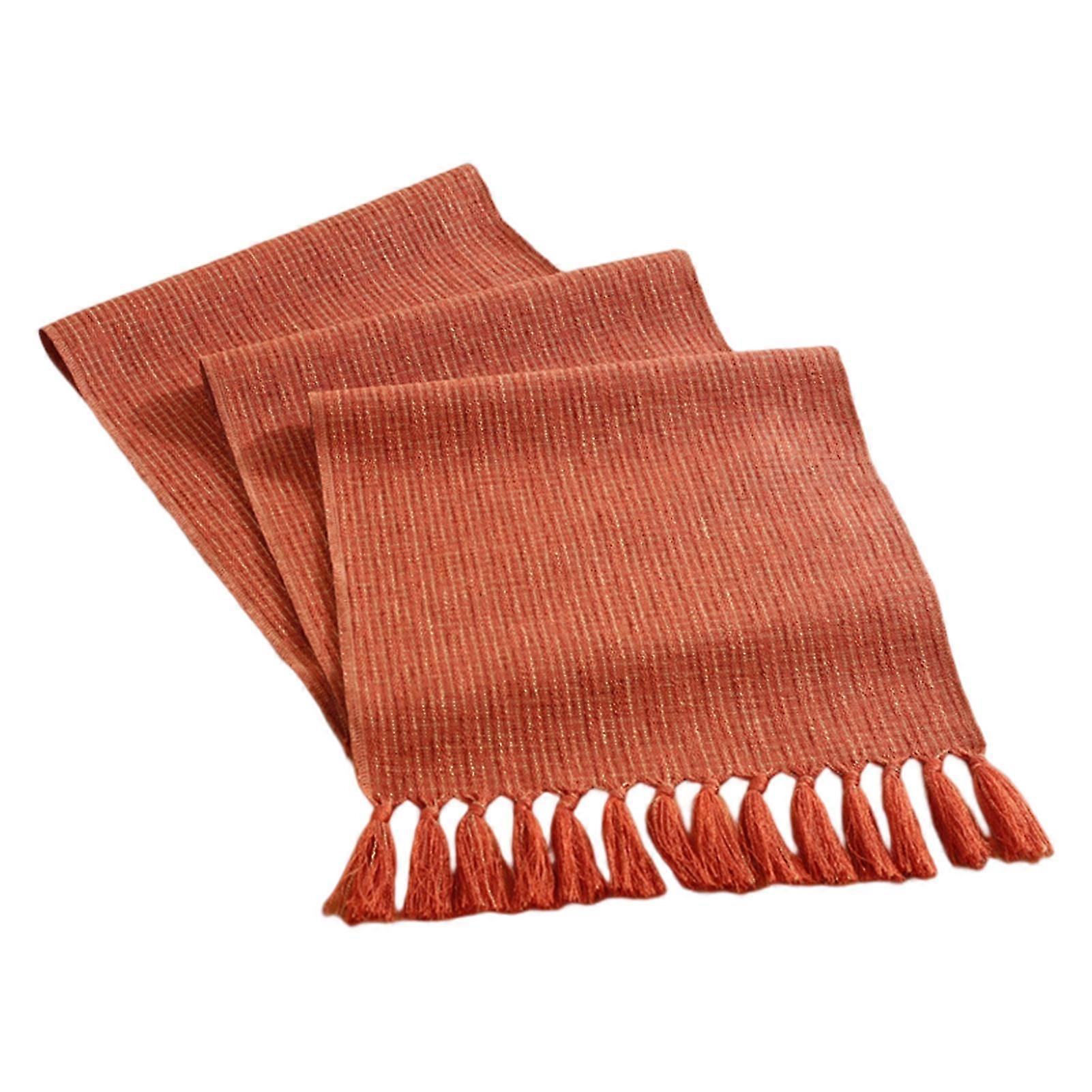 Table Runner Solid Color Tassel Design Wear Resistant Fine Texture Lint Free Decorative Tablecloth Dinning Room Table Runner Kitchen Supplies KAESI