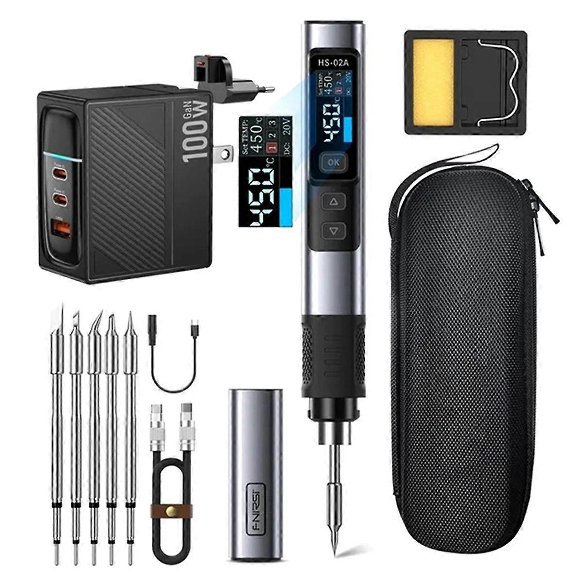 -02A Smart Electric Soldering Iron PD 100W Adjustable Constant Temperature Fast Heat Portable Soldering Iron EU PLUG