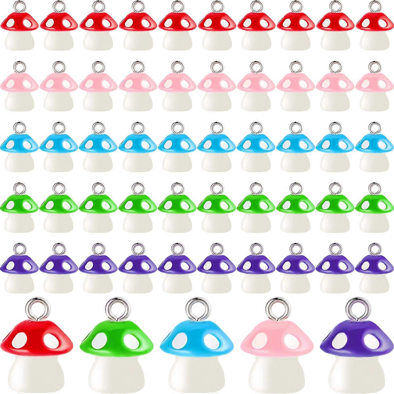 50 Pieces Mushroom Charm Pendant Mushroom Resin Charm Mushroom Jewelry Finding Charm DIY Pendant Making Resin Charm for Bracelet Necklace Earrings Key