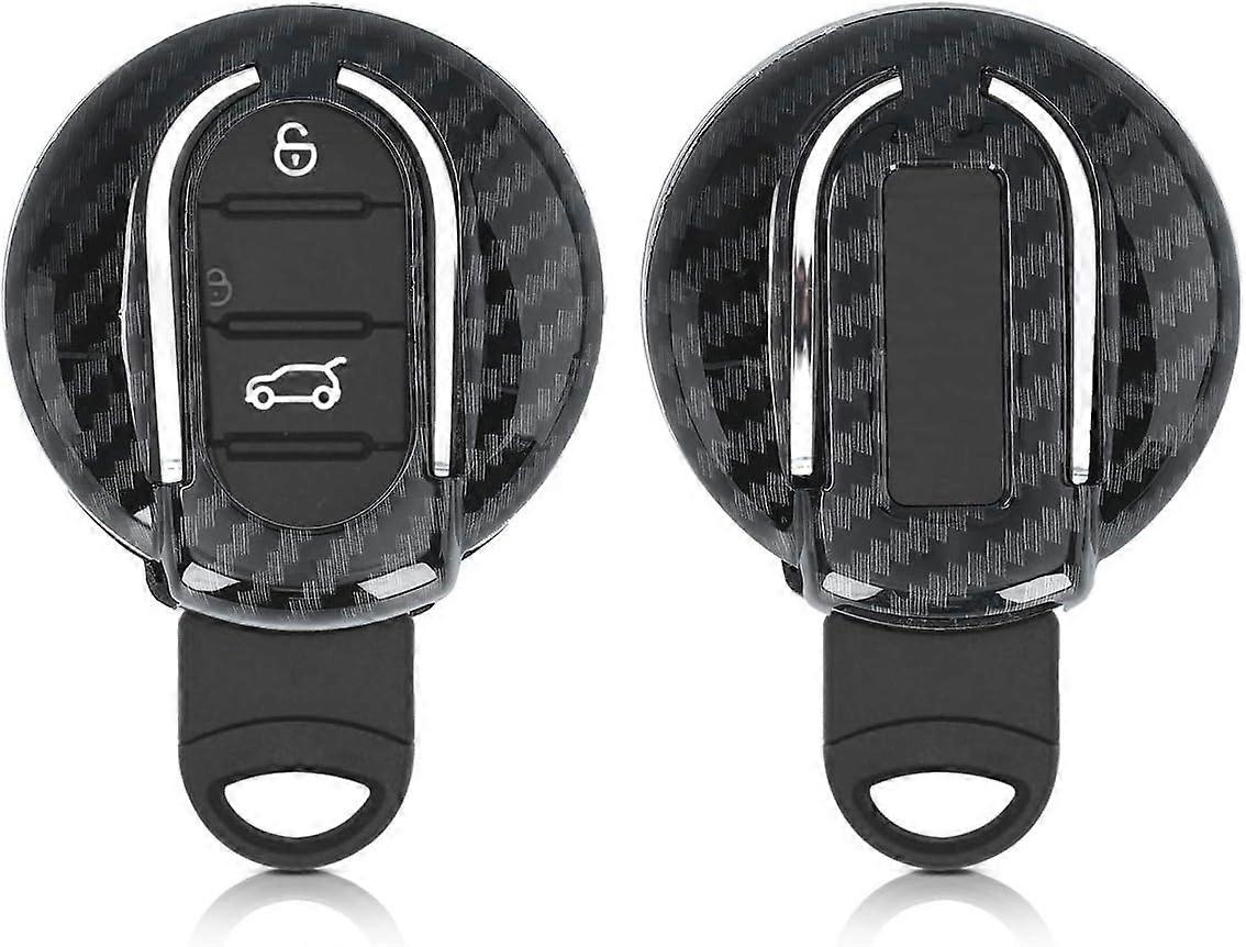 Car Key Accessory Compatible with Mini Smart Key 3-Button - Black Carbon Hard Plastic Protective Shell