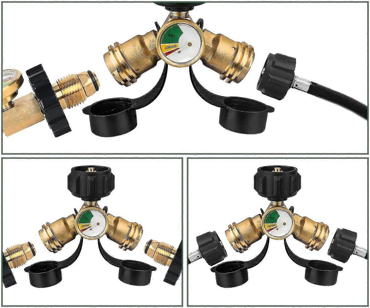 Propan Splitter, Propantank Y Splitter Adapter mit Messgerät, 2 Wege lp Gasadapter Tee Stecker