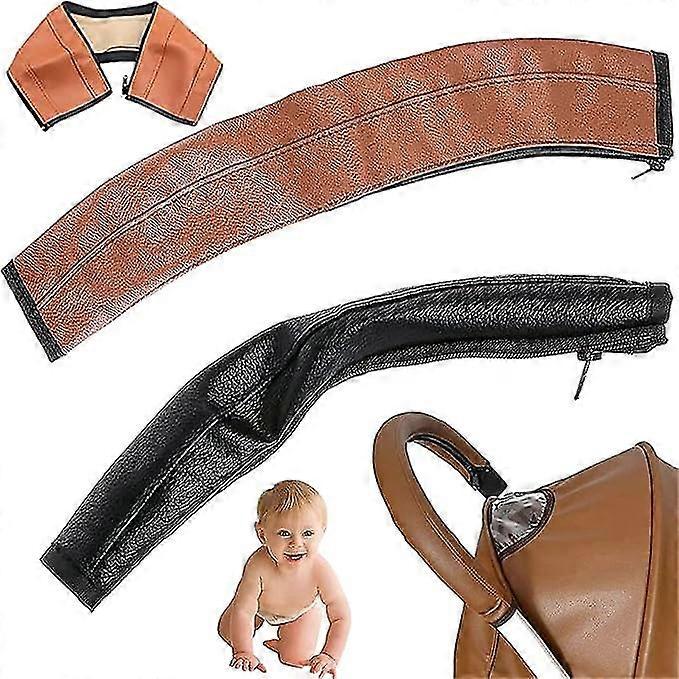 1pieces Stroller Handle Protector Cover, Universal Stroller Handle Cover, Pu Leather Stroller Armrest, Suitable For Most Strollers(brown)