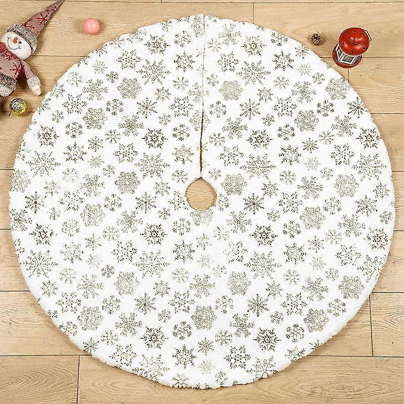 Short Plush Christmas Tree Skirt Snowflake Pattern Holiday Decor