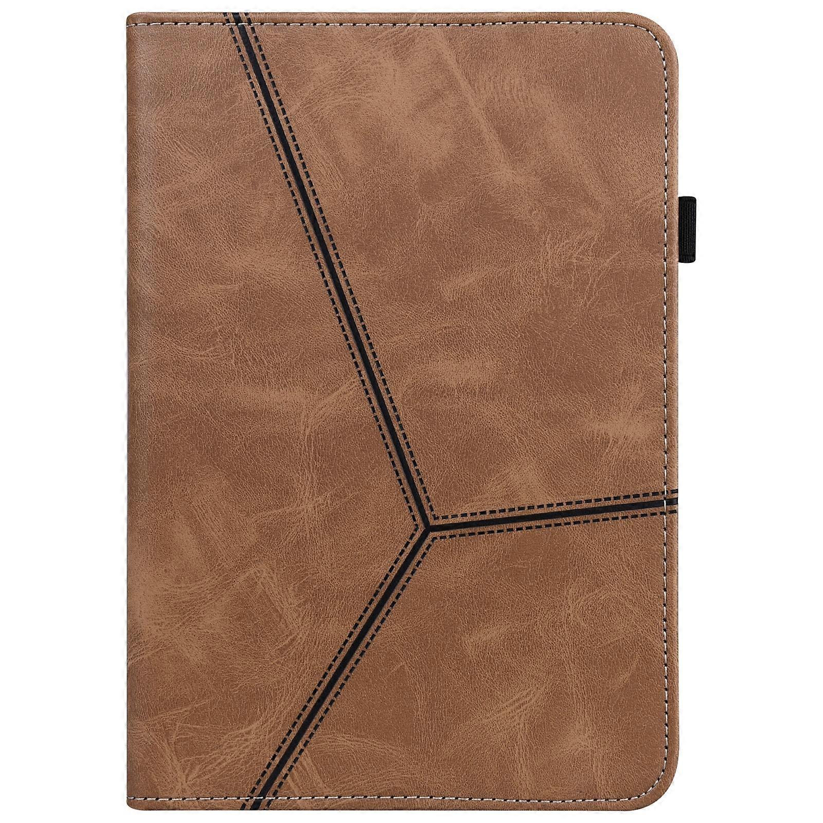 Tablet Case For Lenovo Tab M11 / Xiaoxin Pad 11 2024 Solid Color Stripe Embossed Leather Tablet Case(Brown)