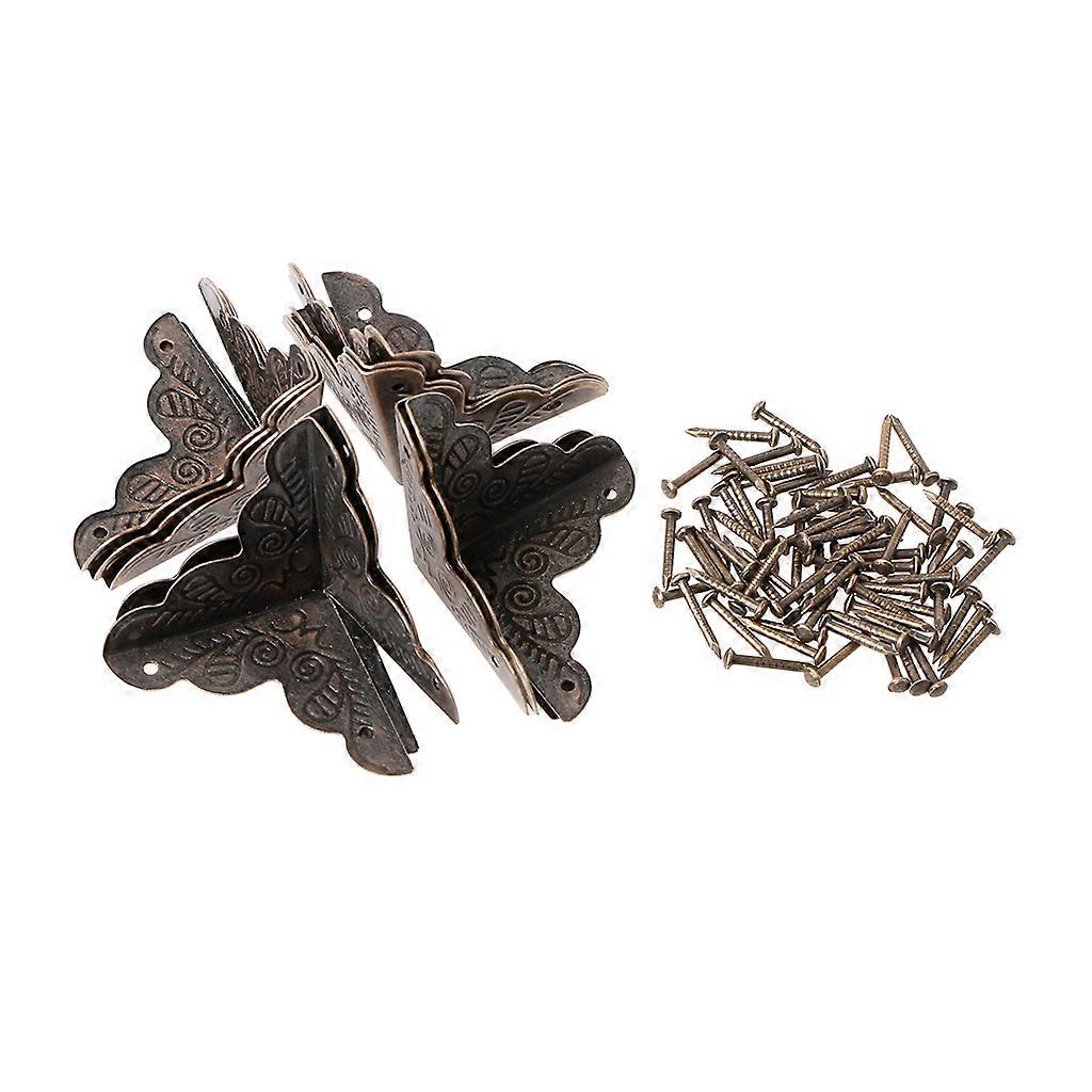 10 قطع العتيقة مجوهرات مربع زاوية القدم خشبية القضية زاوية حامي النغمة البرونزية