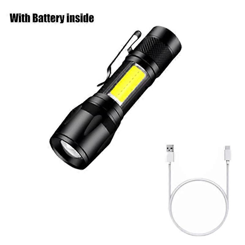 1 8Pcs Mini Zoom Torch LED Rechargeable Flashlight with COB Side Light High Power Outdoor Camping Waterproof Tactical Flashlight| |