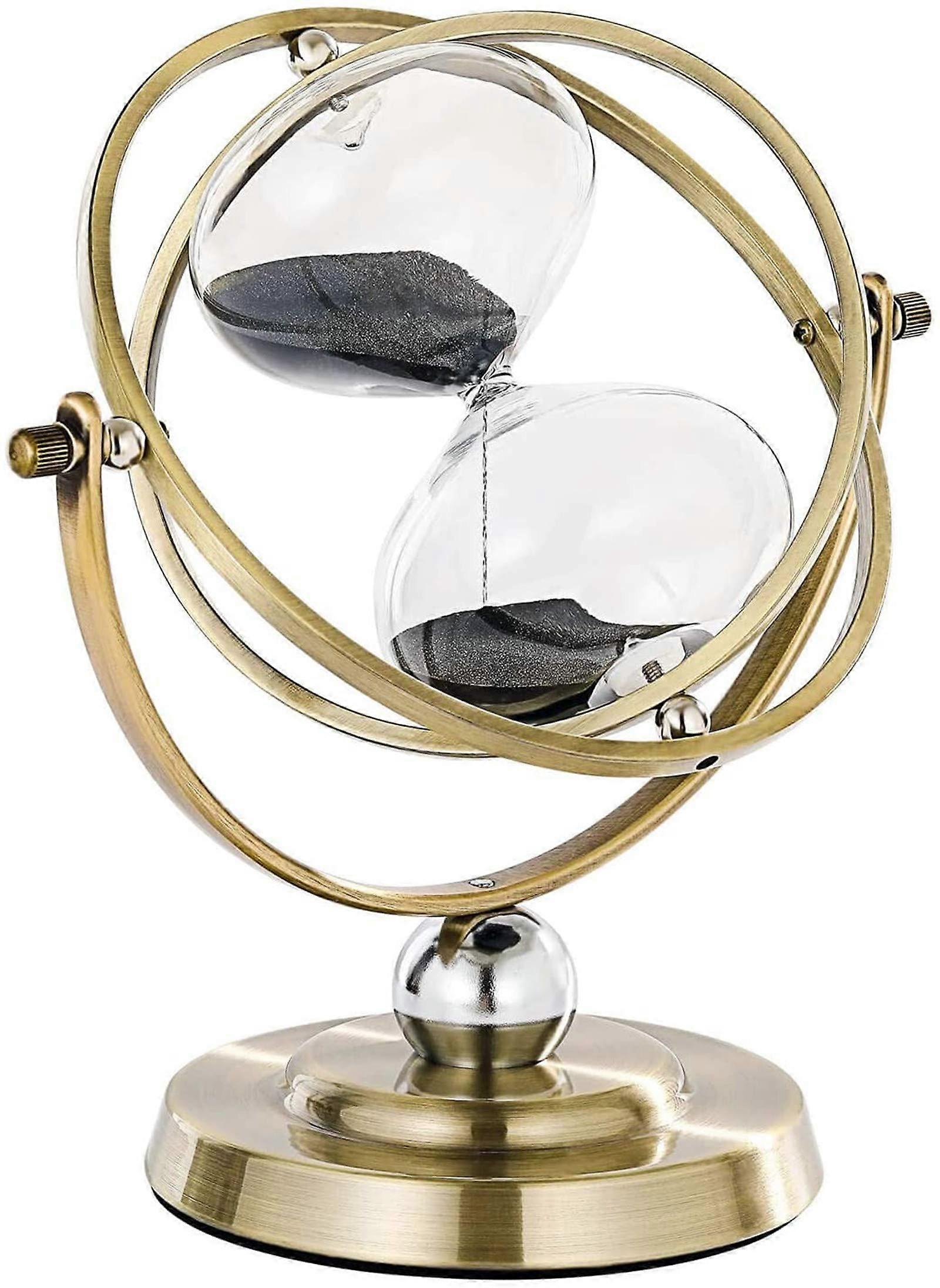 Stor messing timeglas timer 60 minutter, antik roterende sort sand clock1stk