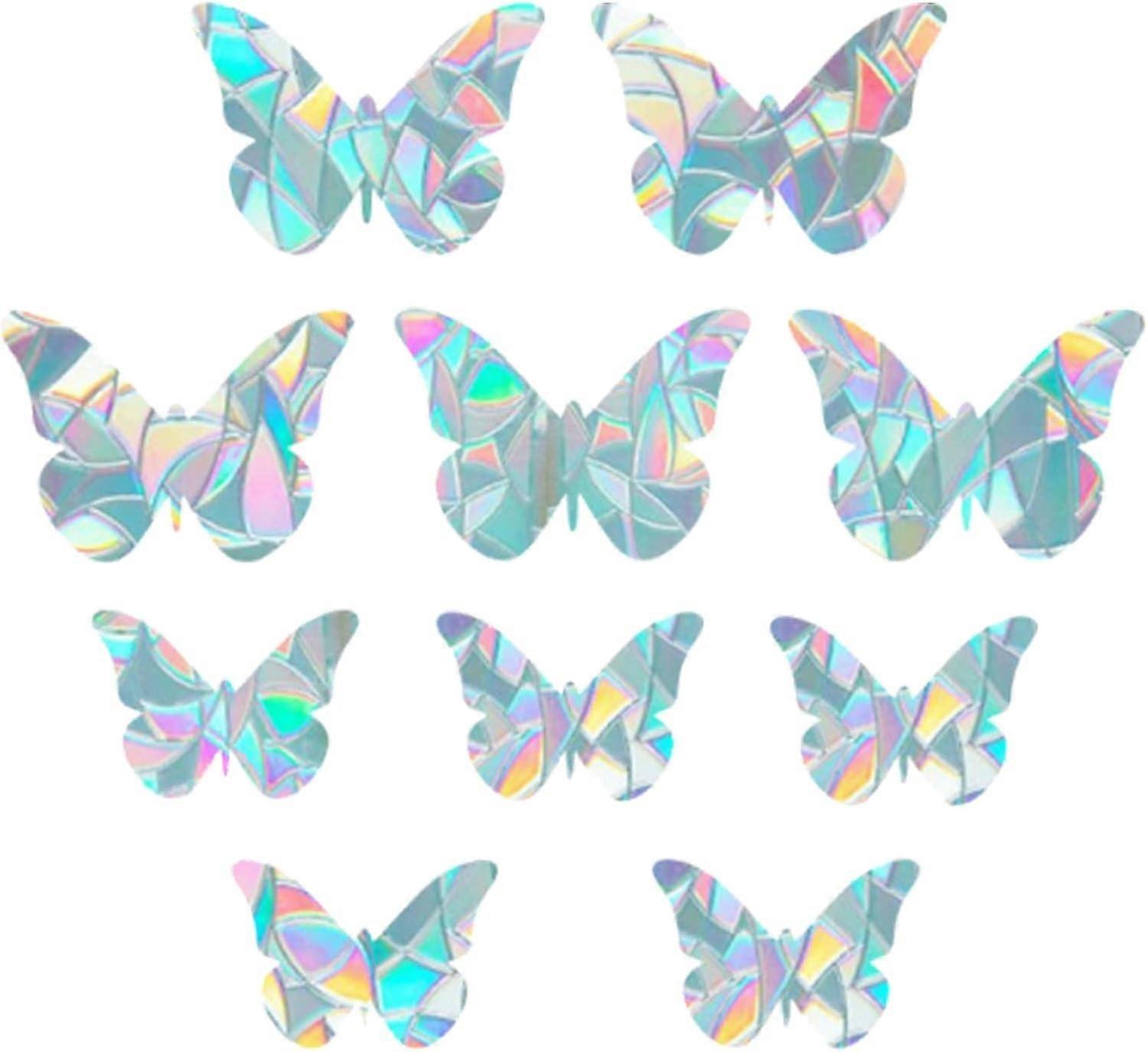 10 Pcs Rainbow Window Adhesive 3D Decorative Window Film Butterfly Style Anti-Collision Window Stick
