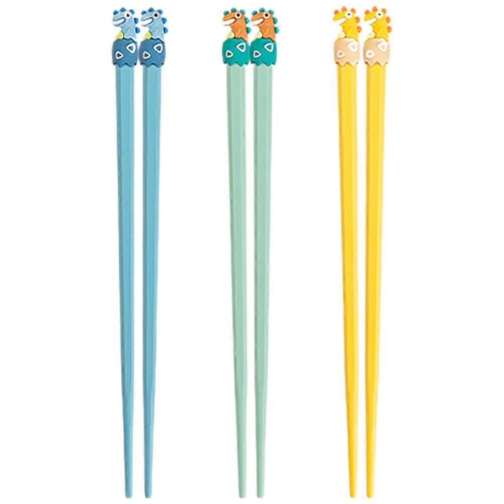 3 Pairs Cartoon Chopsticks Dinosaur Design Food Chopsticks Reusable Dinner Serving Chopsticks