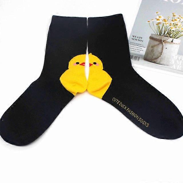 4 أزواج من الجوارب النسائية بطة صفراء صغيرة بطة جابينية جديدة نمط النمط الكوري Kawaii لطيف Harajuku سعيد جوارب قطنية قصيرة ملونة ربيع-أبيض ، EU35-42