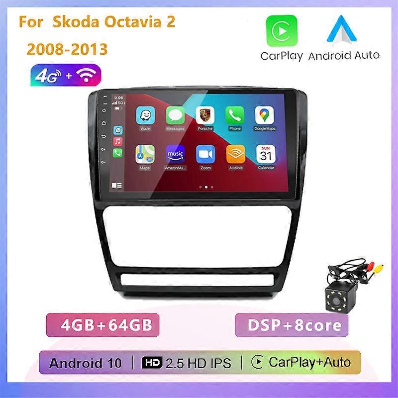 2GB + 32GB Car Radio Android Multimedia Player GPS navigation 2 Din No DVD Android 10 For SKODA Octavia 2 A5 2008 2009 2010-2013