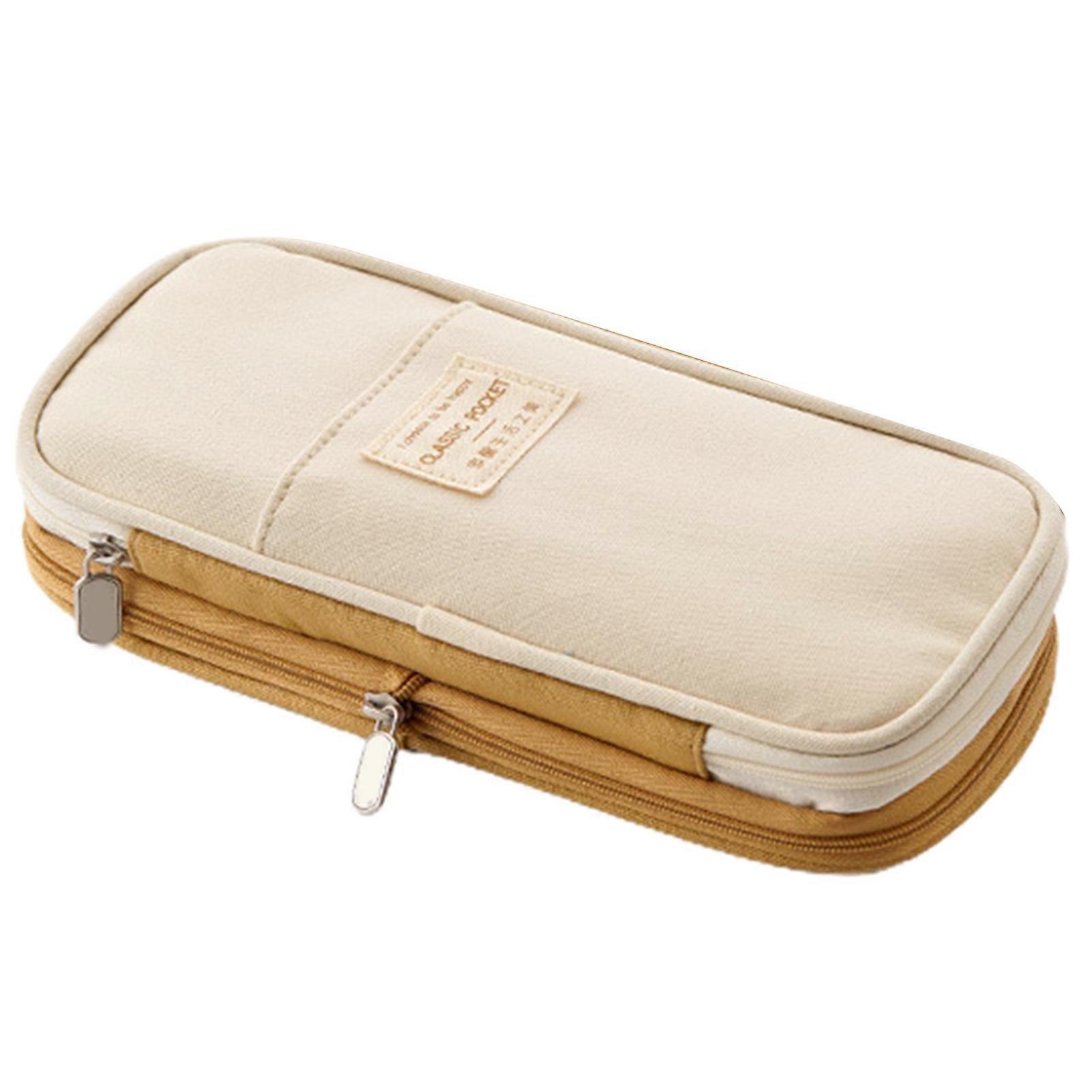 Extensible Pencil Pouch Double Zipper Canvas Comfortable Touch Pencil Storage Bag for Stationery