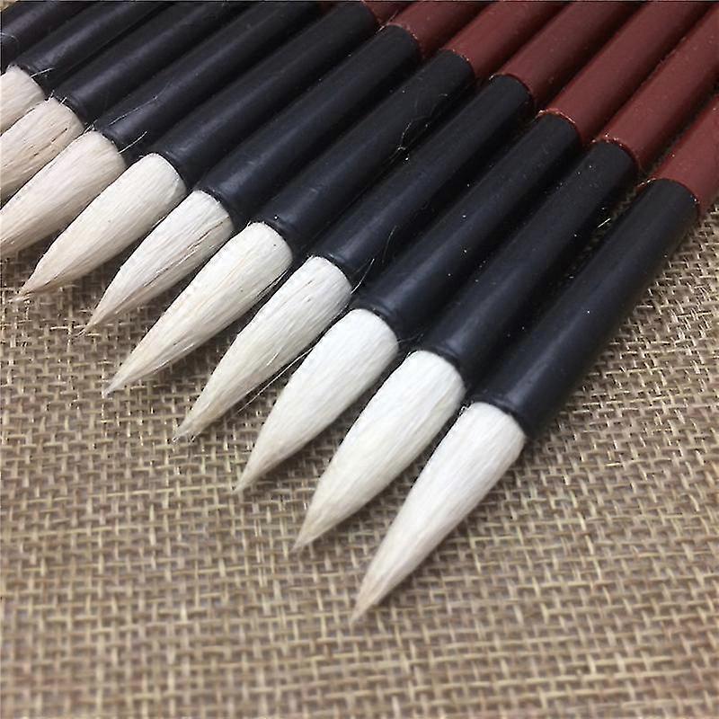 10pcs Simple Calligraphy Brush Pen Wool Chinese Calligraphy Painting Brush Pen Small Medium Large Regular Script Writing Brush