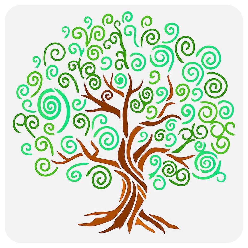 1pc PET Hollow Out Drawing Painting Stencils for DIY Scrapbook Photo Album Tree of Life Pattern 30x30cm