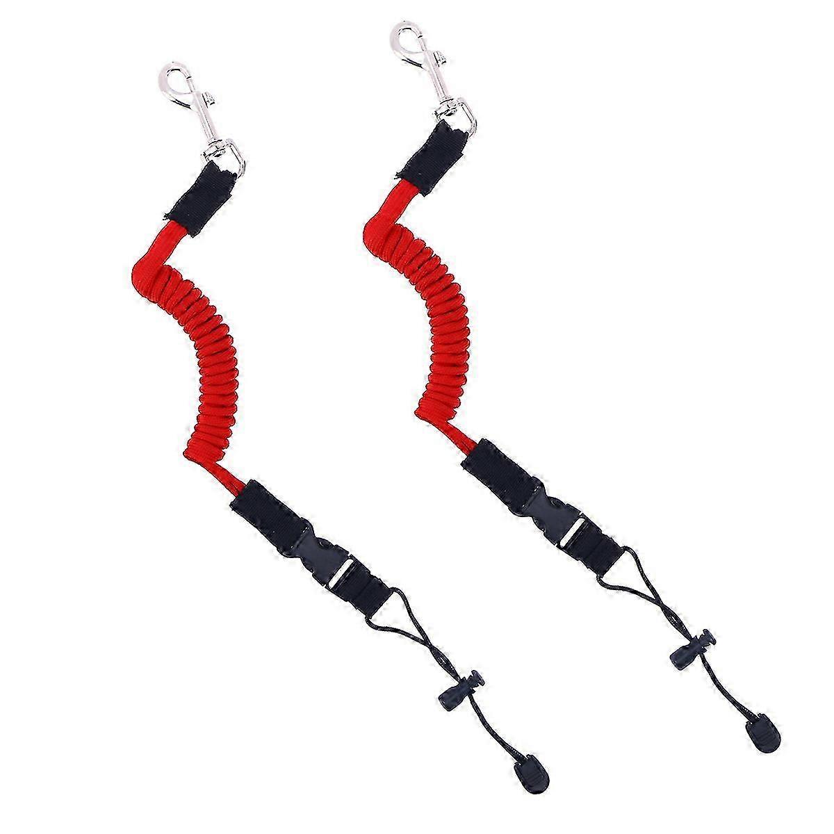 2pcs Elastic Paddle Leash Fishing Rod Safety Cord Tether Hook for Kayak Canoe Boat Extended to 155CM (Red)