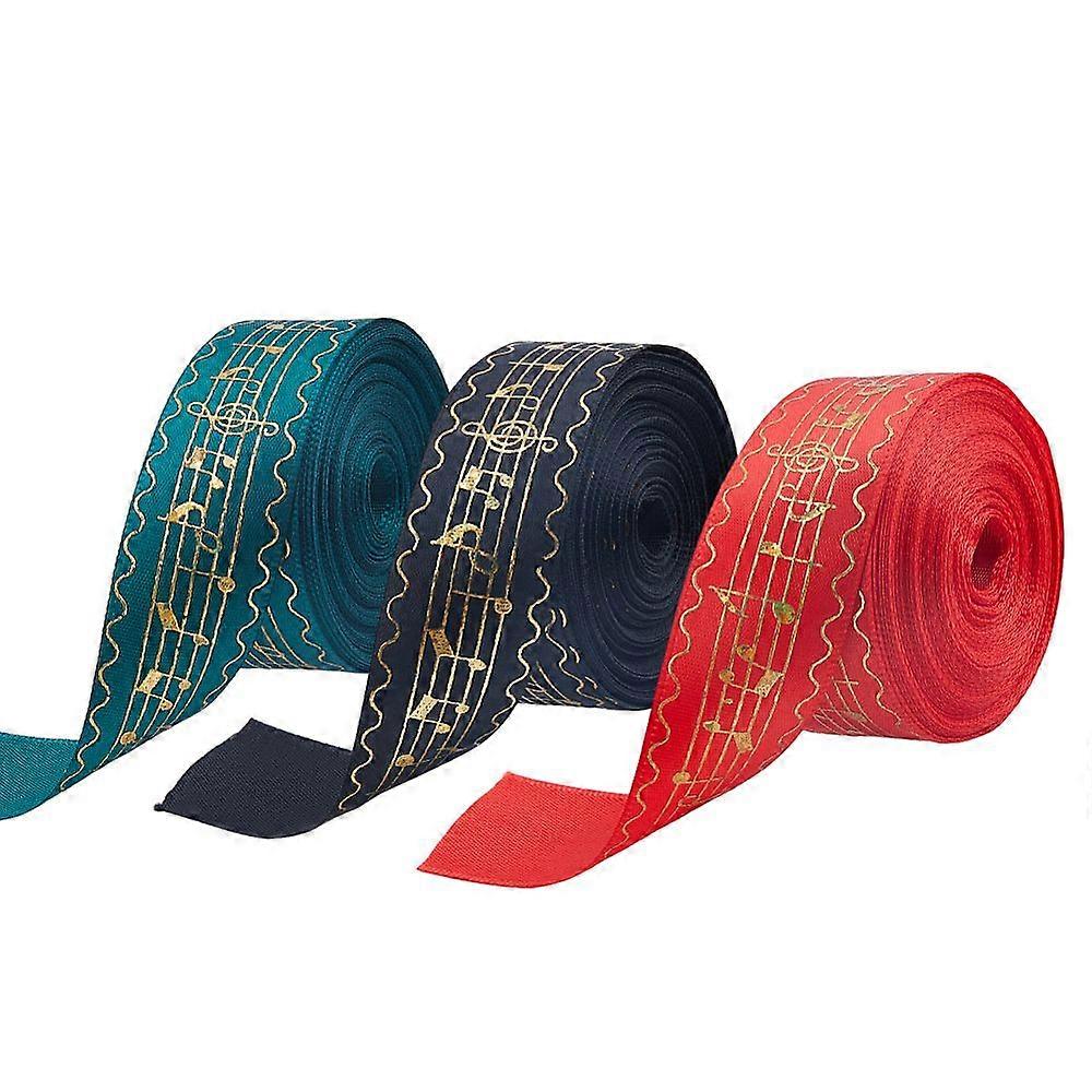 30Yards 3 Colors Musical Note Pattern Polyester Striped Ribbon for Christmas Gift Wrapping Mixed Color 1 inch(25mm) 10yards/color