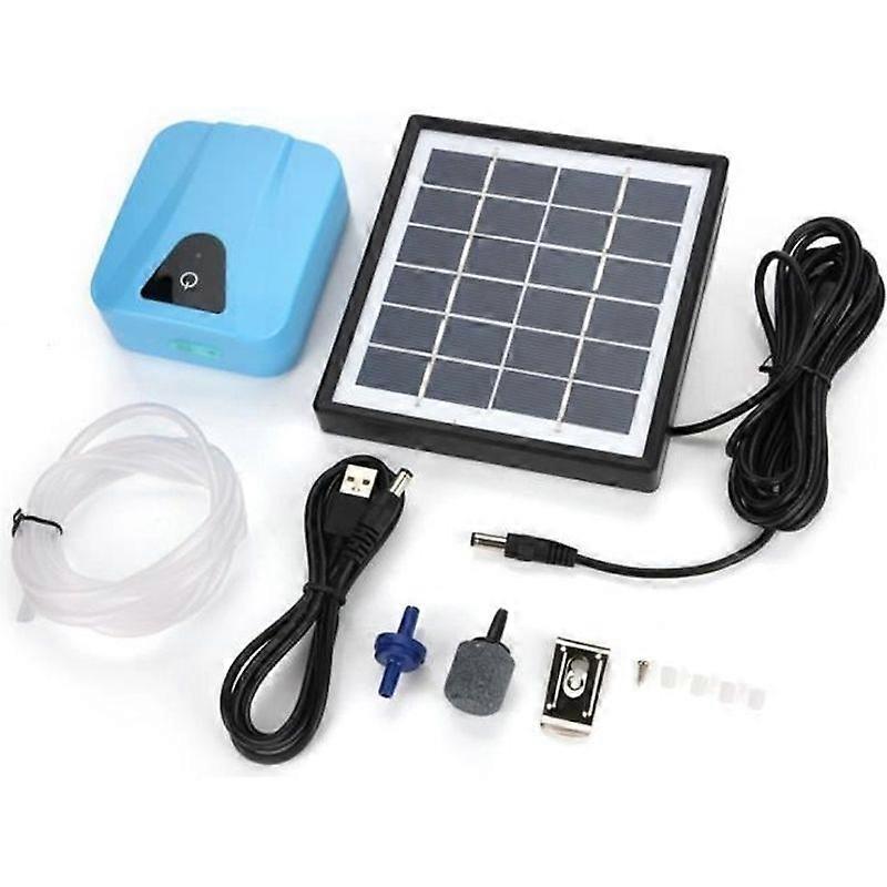 Solar Aquarium Air Pump Oxygen USB Waterproof - Blue - 10 x 8 x 35 cm