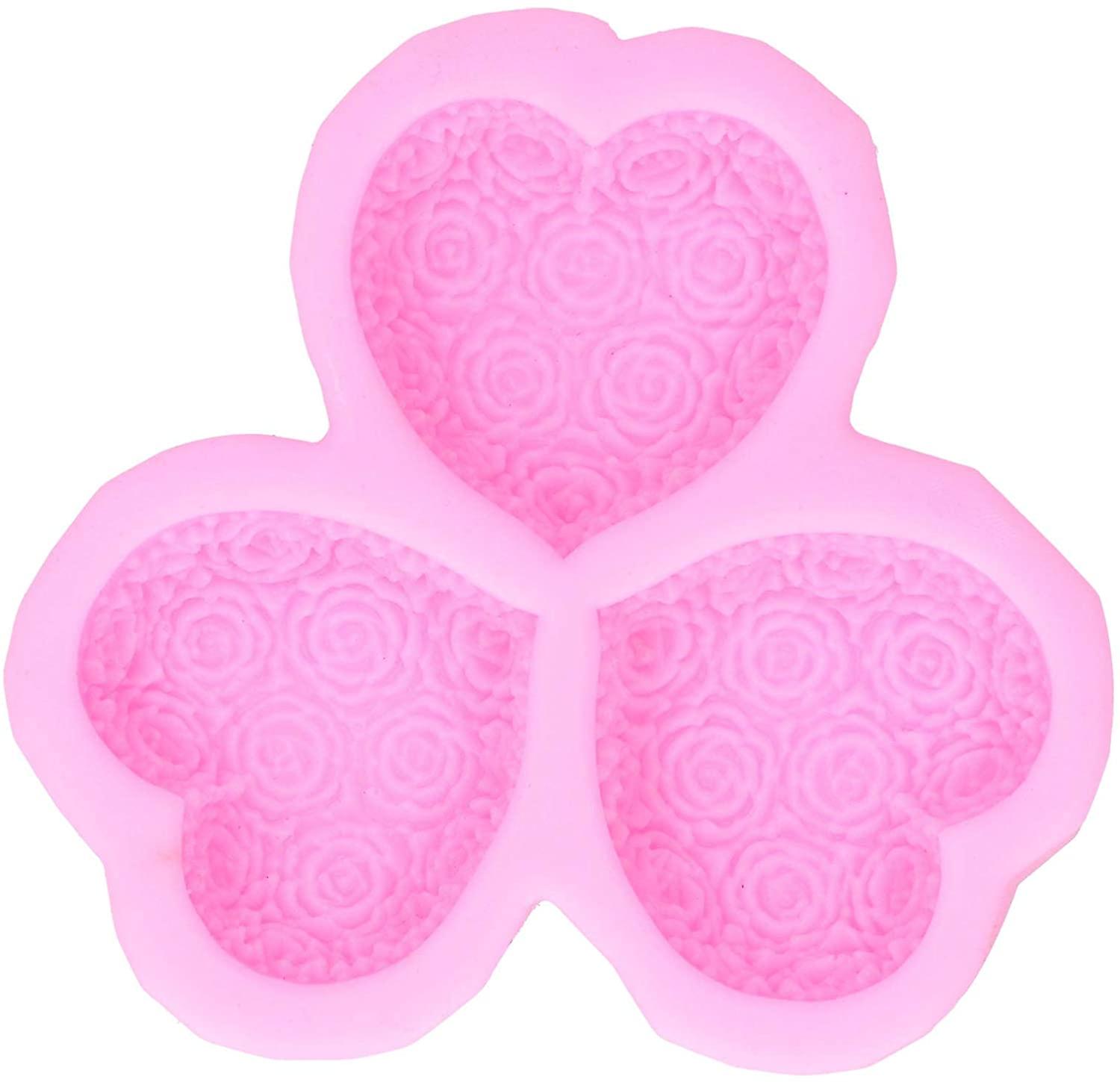 3 Cavities Heart Shaped Pink Silicone Mold
