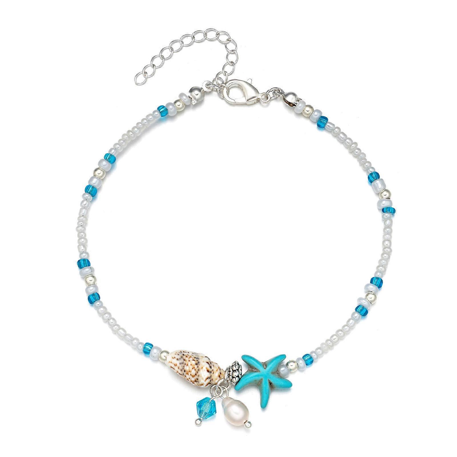 Adjustable Ankle Bracelet with Conch Starfish Pendants Beaded Anklet
