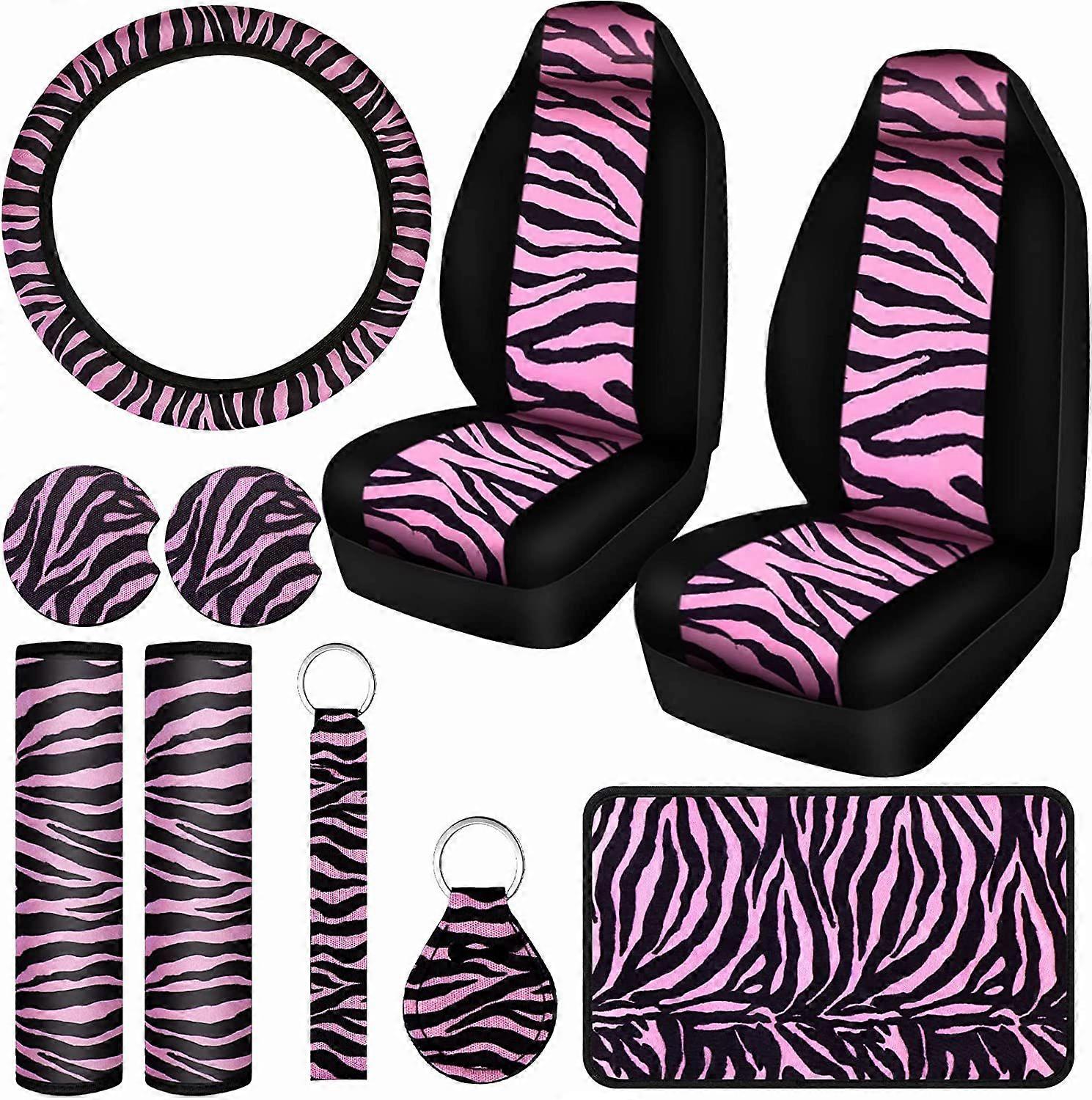 10 κομμάτια Zebra εκτύπωση αυτοκίνητο seat καλύπτει πλήρες σύνολο ροζ ζώο μοτίβο αυτοκινήτων αξεσουάρ αυτοκίνητο τιμόνι κάλυμμα που πυκνώνει το κάθισμα αυτοκινήτου κάλυψη αυτοκίνητο coaster Keyc