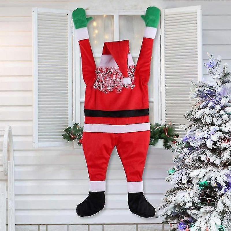 تسلق سانتا المخملي الجدار لتزيين الملابس وتعليق الحلي وهدايا عيد الميلاد