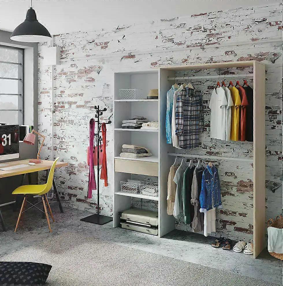 Wardrobes Torres Oak and White Open Door Wardrobe With Shelves And Rail