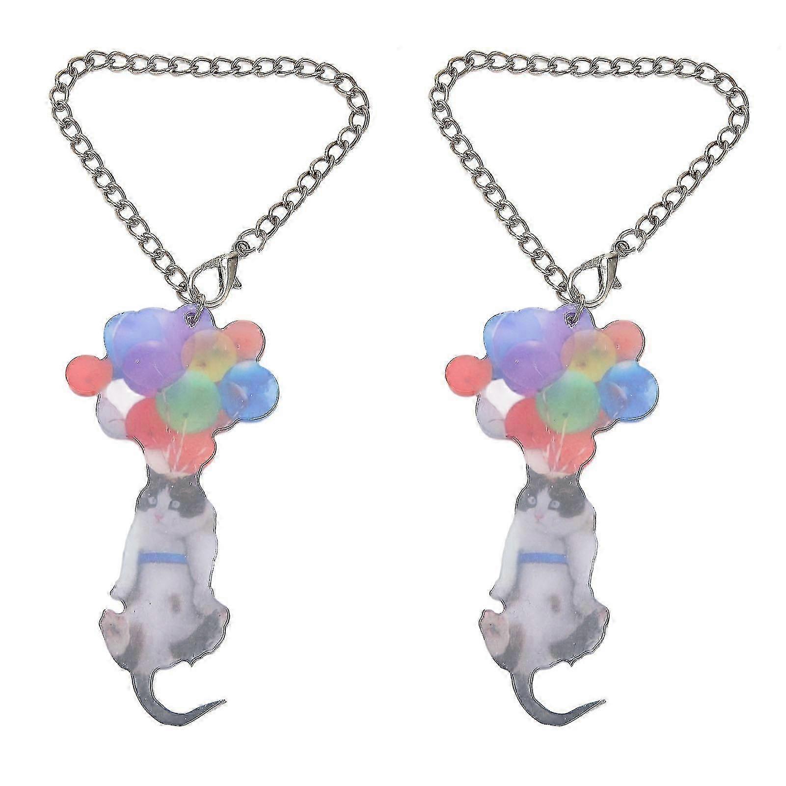 2 قطعة القط بالون معلقة ديكور قلادة لطيف حية القط سيارة معلقة زخرفة مع بالون ملون لتزيين الحقائب