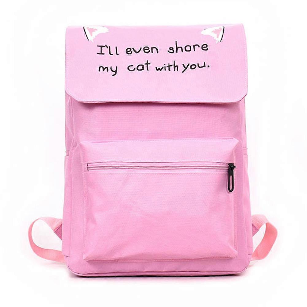 Fashionable Ladies Cat Ears Canvas Backpack School Bag with Letter Print, Stylish Lightweight Design, Durable Material