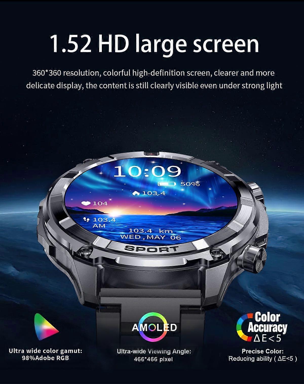 Smart Watch I116 1.52 Inch Bluetooth Call Health Monitoring 100+ Sports Modes IP68 Waterproof - Black