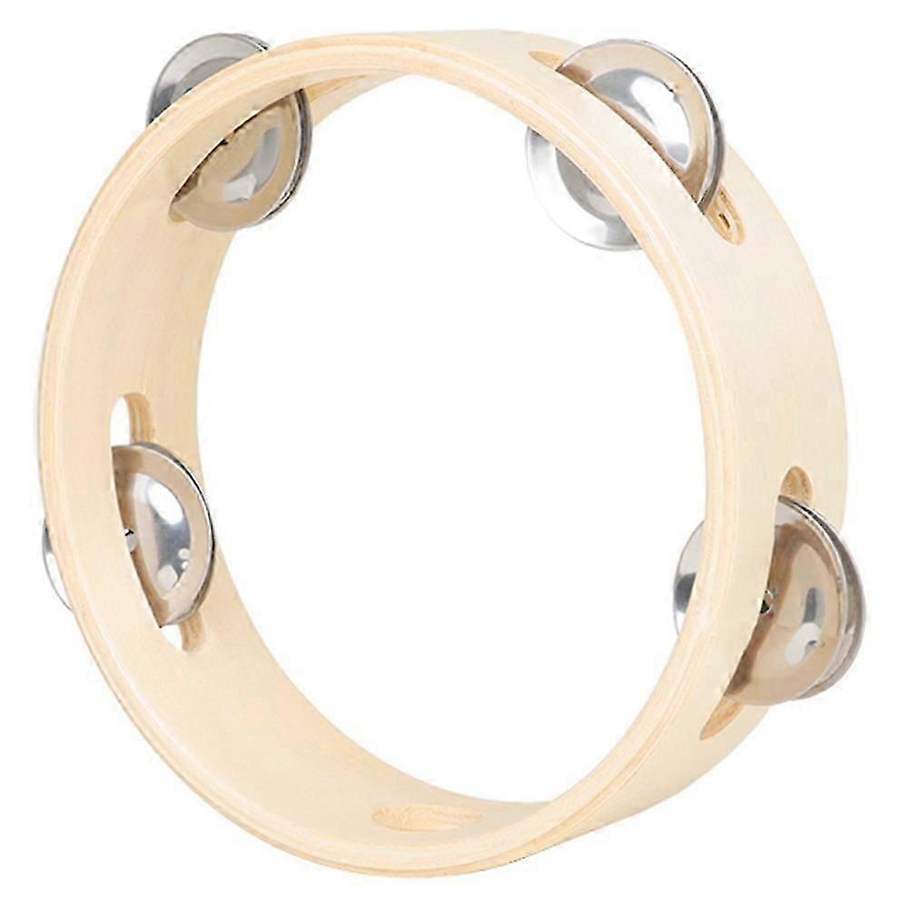 6 Inch Wood Handheld Tambourine Sigle Row, Tambourines with Jingle Bells jn