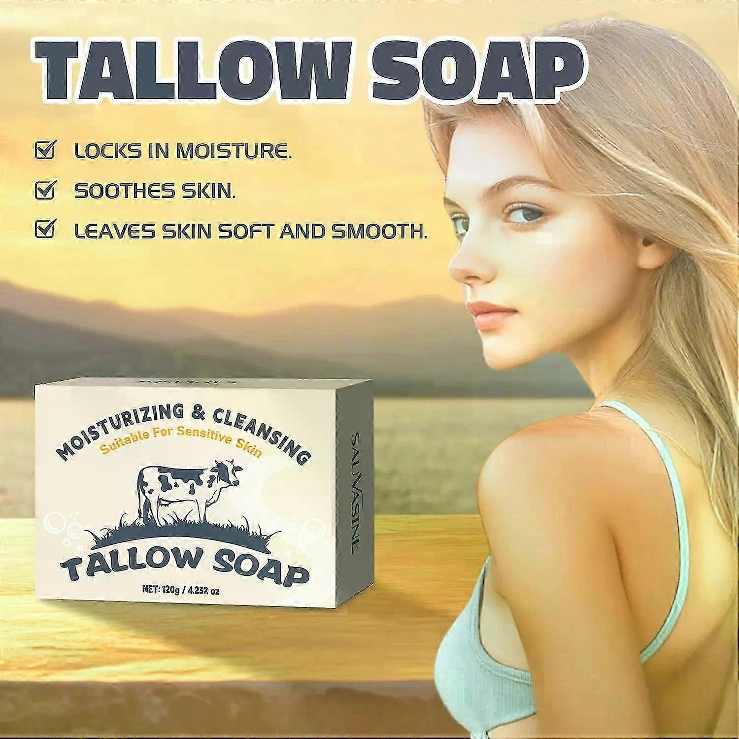 Beef Tallow Soap BarΣαπούνι ζωικού λίπους Grass FedΕνυδατικό Αφρόλουτρο Προσώπου &; Σώματος Ιδανικό για ξηρό, φαγούρα, ευαίσθητο δέρμα Καθαρό σαπούνι αφρόλουτρου για ενήλικες, παιδιά