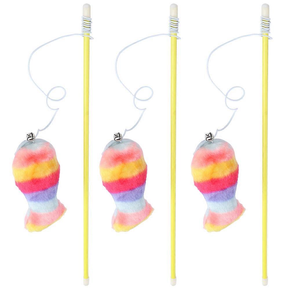3pcs Colorful Fish-shaped Cat Teaser Sticks with Small Bells for Interactive Play, Cat Toy Set, Durable and Safe Materials