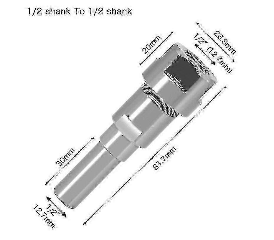 1pcs 1/2 To 1/2 Inch Milling Cutter Extension Shank Converter Chuck Engraving Machine Accessories Suitable For Wood Milling,81.7*26.8mm