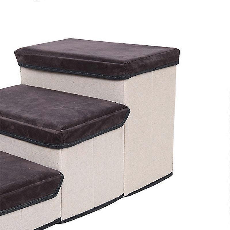 Pet Dog Ladder Foldable Soft Elastic Large Capacity 3 Storage Box Puppy Climbing Step Stairs for High Bed Sofa Grey