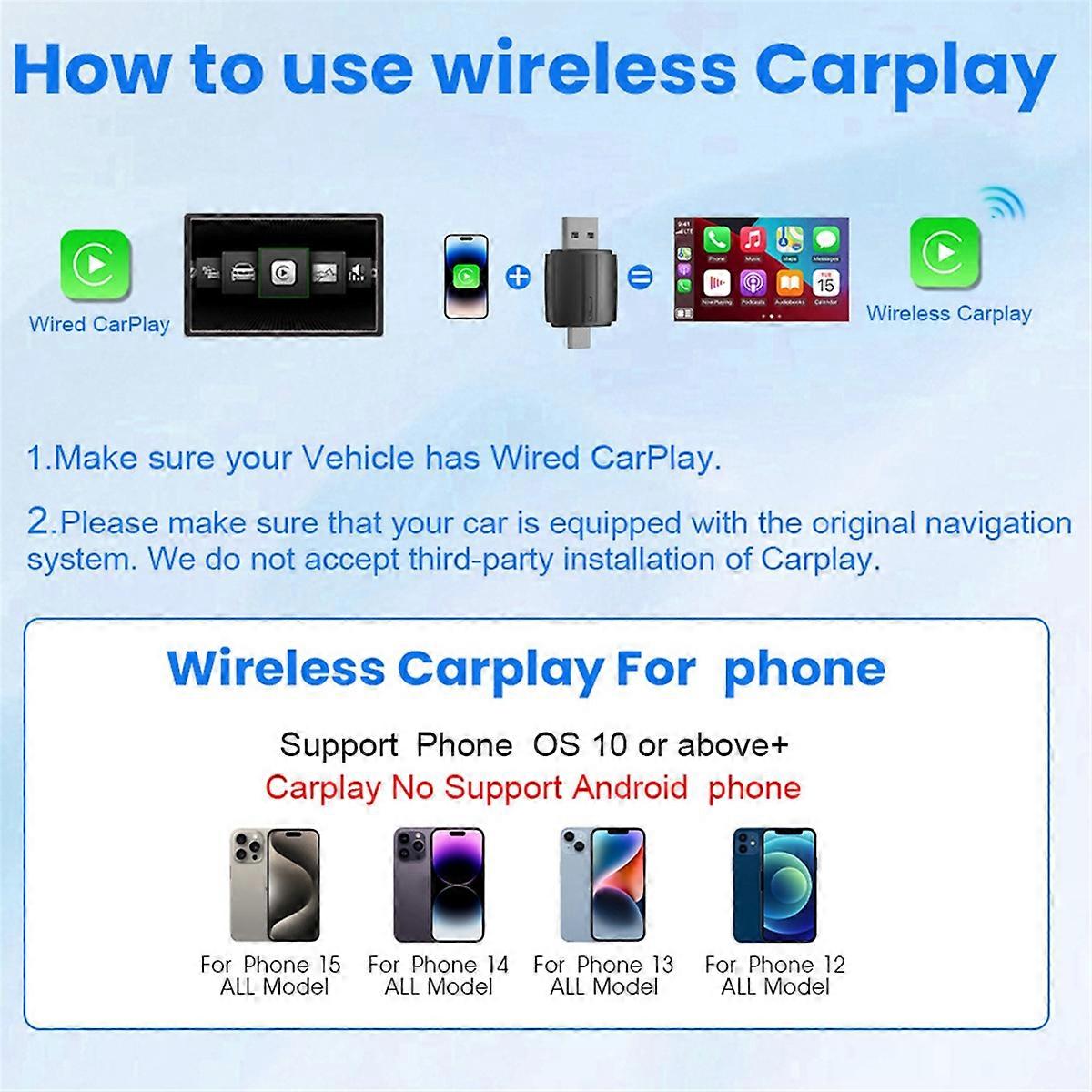 Wireless CarPlay Android Auto Adapter 5Ghz WiFi Type-C/USB