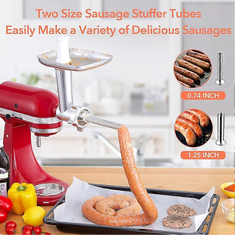 Meat Grinder & Sausage Stuffer Attachment For KitchenAid Stand Mixers (Aluminum)