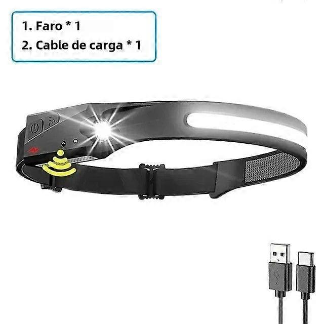 Portable LED Headlamp with Sensor and Built-in Battery, USB Rechargeable for Camping, Fishing, Emergencies, Handheld Light, 180 Beam Angle