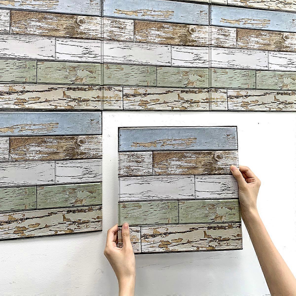 20pcs 3D Blue Wood-like Wall Panels, Rustic Self-Adhesive Tile Stickers for Dining Room & Feature Walls, 30x30cm