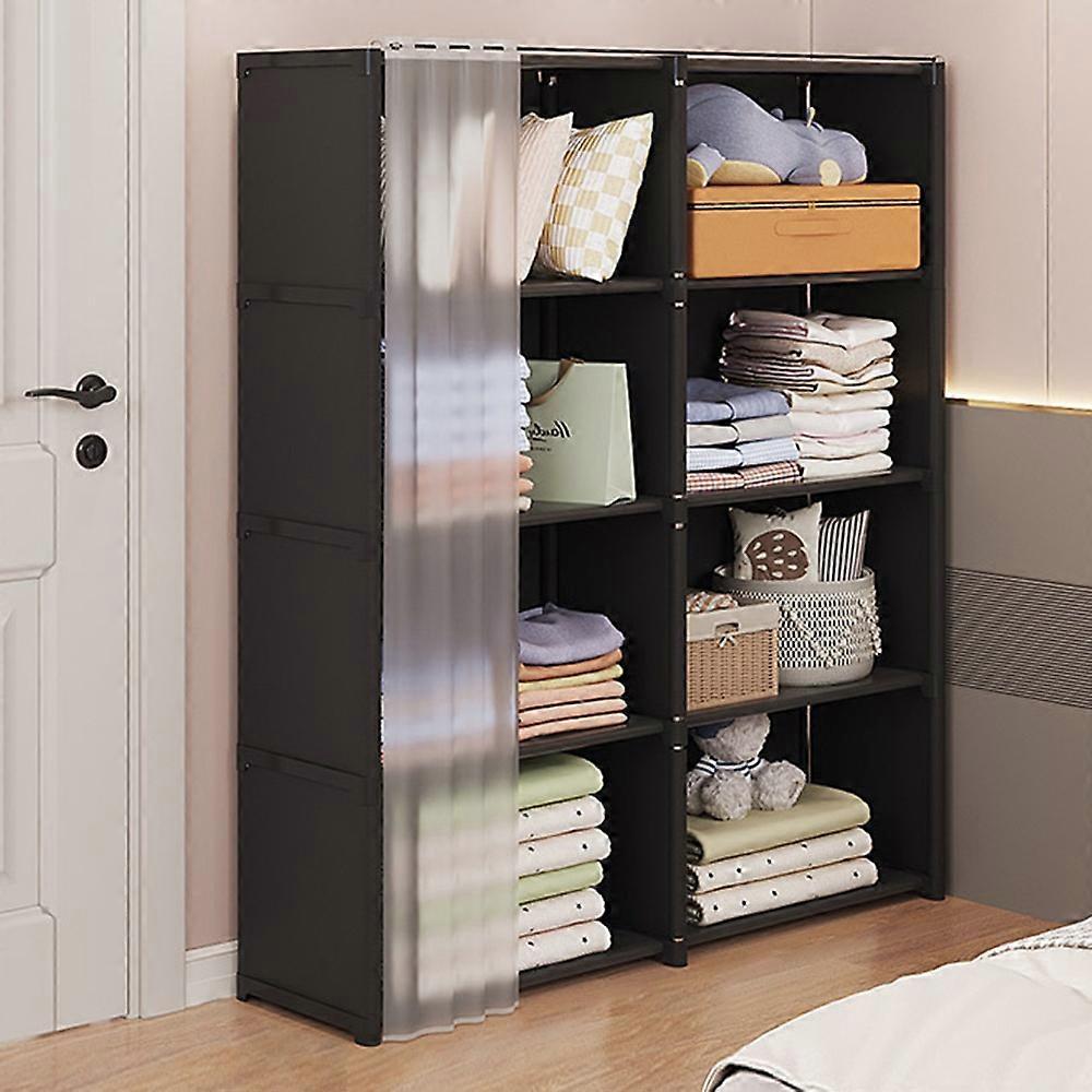 5 Layers Double Row Storage Rack for Kids Room Living Room Dust Proof Bookshelf with Curtain
